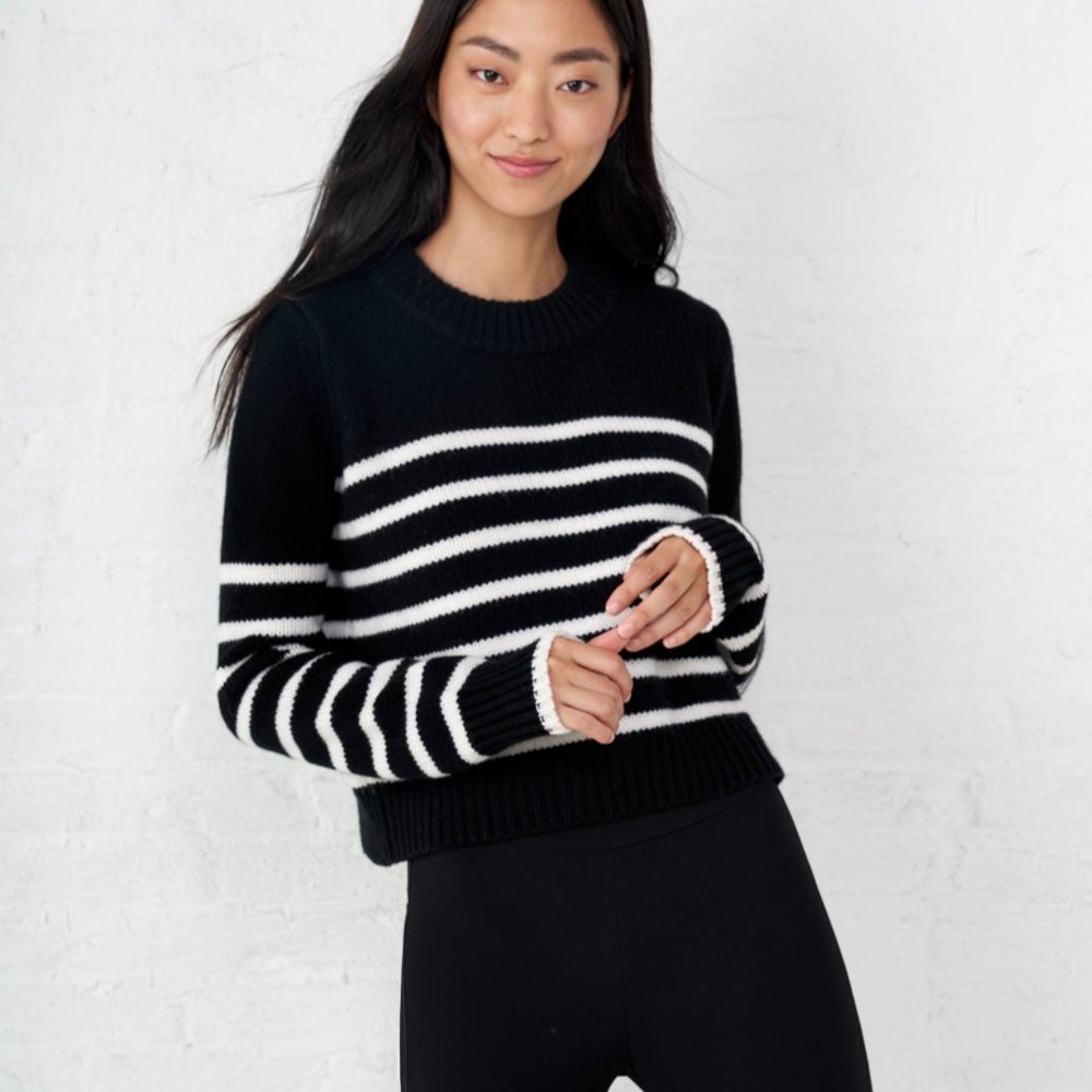 La Ligne NY Mini Marin Cashmere Wool Sweater in BLACK/CREAM  - Size XL